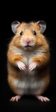 Fototapeta  - Cute Syrian hamster on a black background. Studio shot.