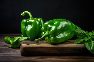 Wall Mural - Fresh green bell peppers on the table close up