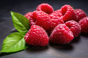 Wall Mural - Fresh raspberries on a table close up