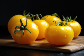 Wall Mural - Fresh yellow tomatoes on the table close up