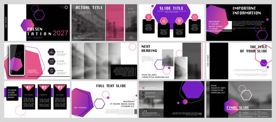 Business presentation template. Vector set, elements of infographics, red, violet design, white background. Flyer, postcard, corporate report, marketing, banner. Slideshows, brochures, annual report