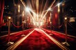 A long brightly lit corridor, a red carpet in the luxurious interior of a hotel, gallery, palace. Podium for fashion shows, famous actors, world stars.