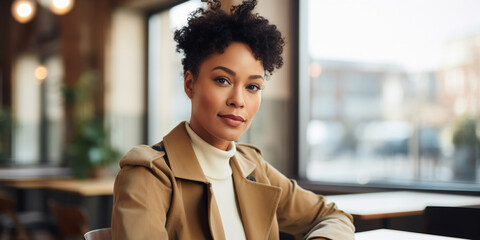 Sticker - Portrait of an African American woman in cafe