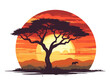 Doodle African sunrise or sunset, cartoon sticker, sketch, vector, Illustration, minimalistic