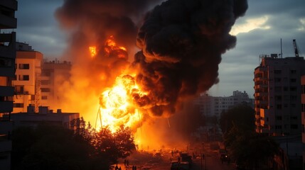 Wall Mural - Burning building affected by war.