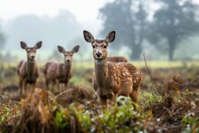 A Group Of Deer In A Field