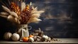 Autumn background made of dry flowers and leaves. A colorful arrangement of objects captured with artistic composition.