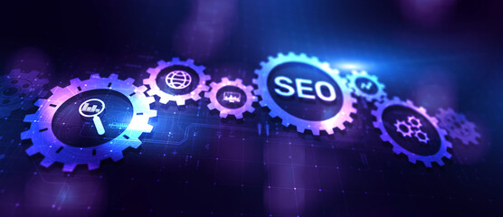 Wall Mural - seo - search engine optimisation, digital internet marketing concept on virtual screen.