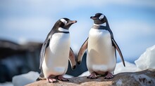 Two Penguins Standing On A Rock