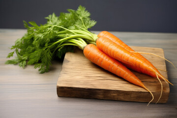 Wall Mural - Fresh carrots on a wooden table close up