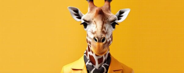 Funny Giraffe Dons Yellow Fashion Coat. Сoncept Cute Animal Videos, Hilarious Pet Moments, Comical Animal Costumes, Funny Animal Memes