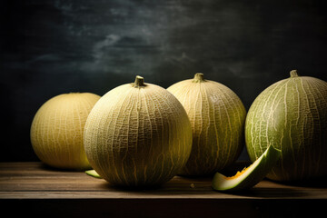 Wall Mural - Juicy ripe melons on the wooden table