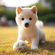 A lovely baby Shiba Inu plays in a park