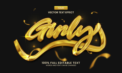 Wall Mural - Editable text effect, Girly 3d gold text vector illustration