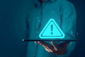 Wall Mural - tablet shows a warning sign of system failure concept caution danger