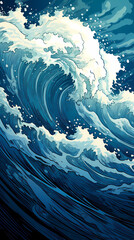 Wall Mural - Hand drawn cartoon turbulent waves background illustration
