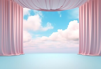  pastel background for your product presentation with fabric decoration and smoke clouds. Generative Ai
