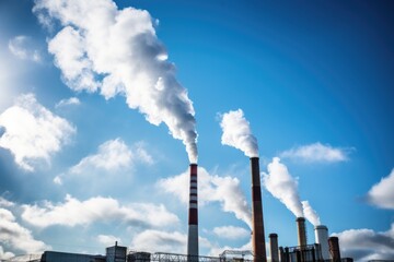 Sticker - smoke emanating from factory chimneys against a blue sky