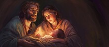 Christmas Story. Christmas Night, Mary, Joseph And The Baby Jesus, Son Of God , Symbol Of Christianity , Generative Ai