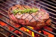 open a steak to reveal pinkish inside over barbecue grill