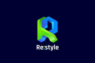 Poster - Letter R Logo 3D Futuristic Technology Style Vector.