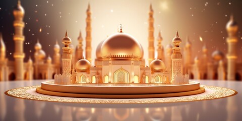 Wall Mural - background of a luxurious gold mini mosque. Generative Ai