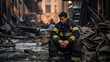 An Exhausted Firefighter Takes a Moment of Respite