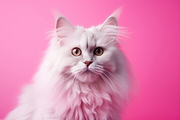 Wall Mural - Pink colored cat on Pink Background.