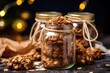 closeup of a jar filled with homemade cookies