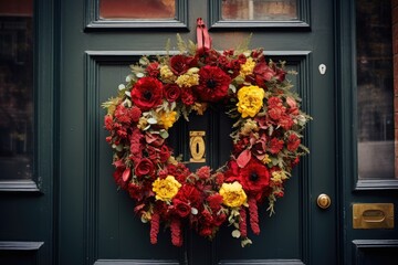 Canvas Print - a festive wreath hanging on a door