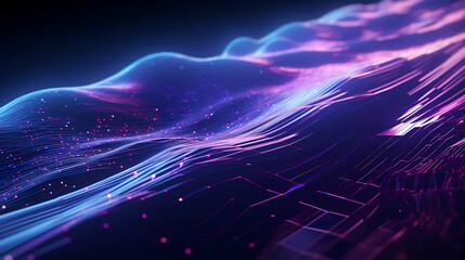 Abstract digital graphics Futuristic 3D Concept, AI and Big Data Technology background, cityscape, Information Digitalization Lines, Generative AI.