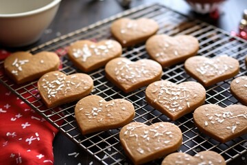 Sticker - homemade heart-shaped cookies on a cooling rack