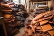 leather materials piled up in the corner of an ottoman workshop