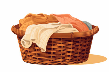 clothes in Wicker basket vector flat isolated vector style illustration