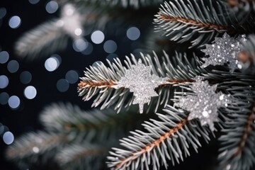 Sticker - snowflakes resting on top of pine tree branches