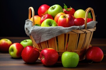 Wall Mural - freshly washed apples in a colorful basket
