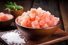 himalayan pink salt chunks in a bowl