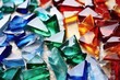 close-up of various colored glass shards on a table