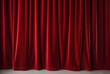 Closed Red Velvet Curtains On A Theater Stage