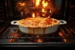 oven view of a turkey meat pie getting baked