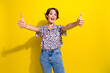 © deagreez - Photo of excited lady promoter vote for incredible best offer show thumb up sign isolated shine color background