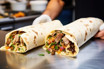 Poster - shawarma being wrapped up in a kitchen