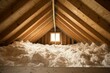 Cellulose insulation made from recycled paper insulates the attic. Generative AI