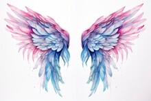 Beautiful Magic Watercolor Blue Pink Wings.