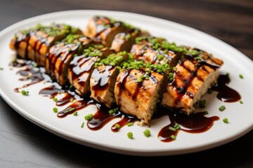 Poster - grilled tofu steaks with syrupy teriyaki sauce drizzle