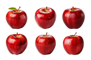 collection of cut-out fresh red apples isolated on a transparent background