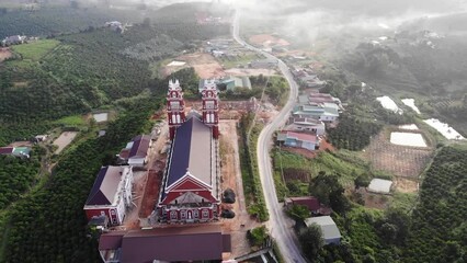 Wall Mural - The Cong church was submerged in a sea of ​​mist 