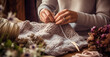 Woman is knitting using wool thread. Knit job, meditation