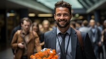 A Well-dressed Gentleman Presenting A Bouquet Of Beautiful Flowers