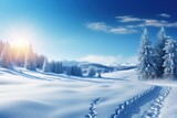 Fototapeta  - winter forest background with beautiful snow. Generative AI